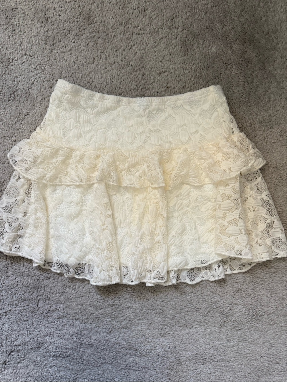 See You Monday Cream Lace Ruffled Mini Skirt